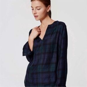 Loft blackwatch tartan peasant tunic blouse SIZE SMALL